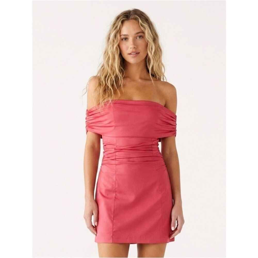 NWT Peppermayo Kierra Mini Dress Coral Off Shoulder Ruched Party 16 Summer Plus